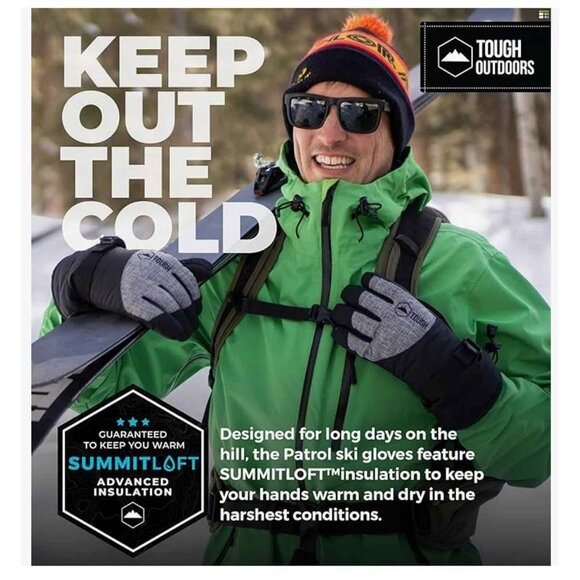 New!  Tough Outfitters Mens Winter Gloves, Black and Gray, Size Medium - Picture 8 of 9